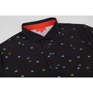 Redvanly Mens Large Fullerton Polo Black Butterfly Print Performance Shirt